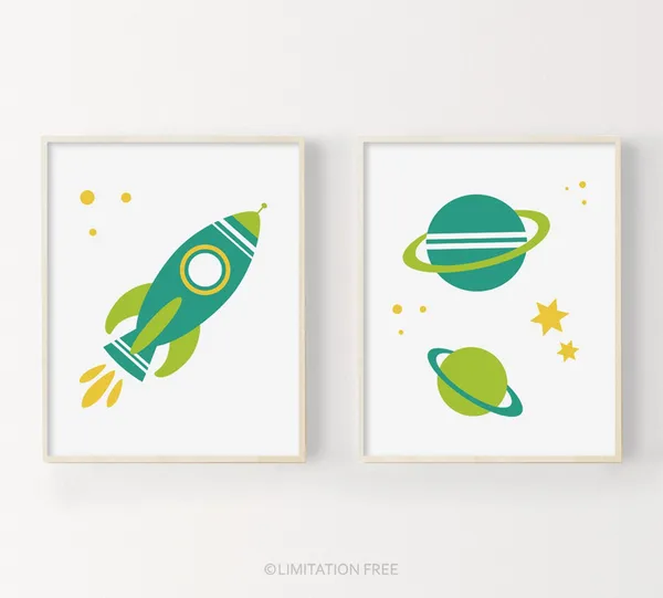Outer Space Rocket Ship Kids Nursery Art Print