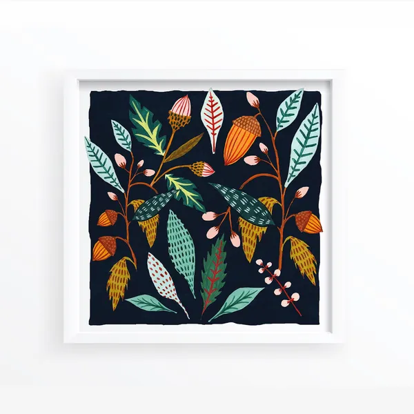Fall Woodland Botanical Art Print, Autumn Decor