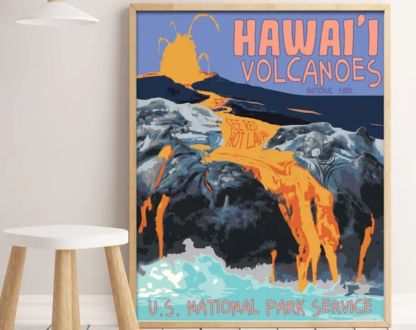 Hawaii Volcanoes National Park Style Travel Poster