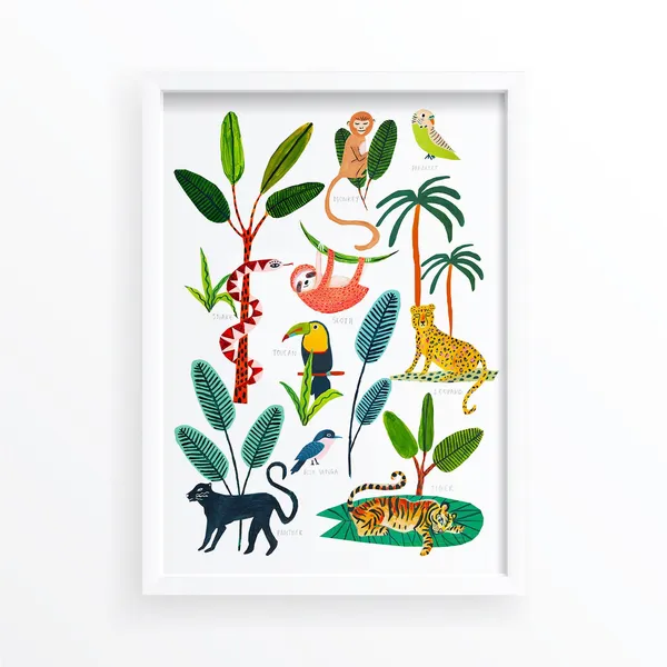 Jungle Animals Botanical Nursery Art Print