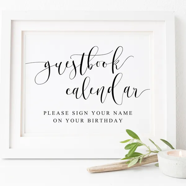 Guest Book Calendar Sign Wedding Guest Book Art Print