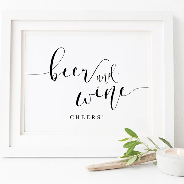 Beer And Wine Wedding Bar Sign, Open Bar Decor