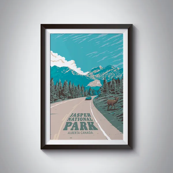 Jasper National Park Vintage Travel Poster, Rockies