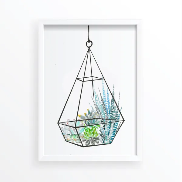 Terrarium Botanical Print, Geometric Houseplants Art
