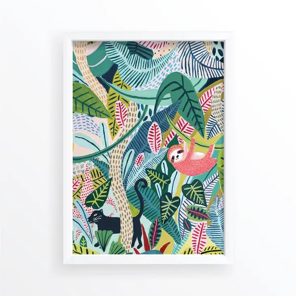 Sloth Jungle Gift Botanical Illustration Poster