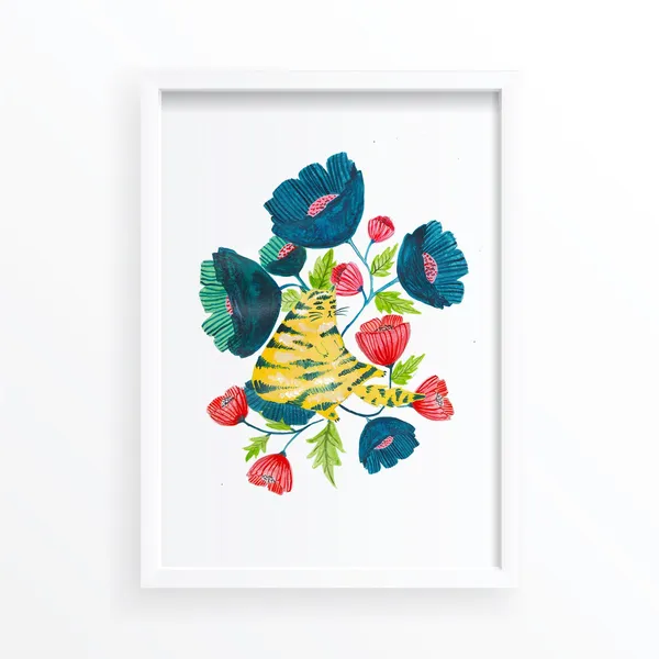 Plant Cat Illustration, Cat Lover Home Decor Art Print