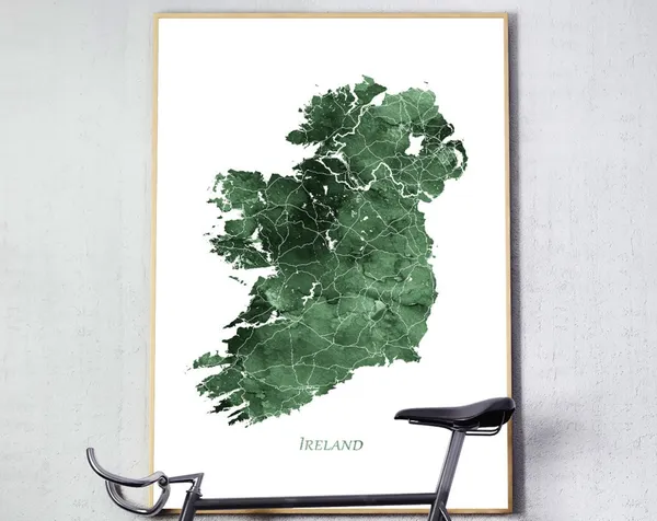Ireland Watercolor Map Print, Abstract Home Office Decor
