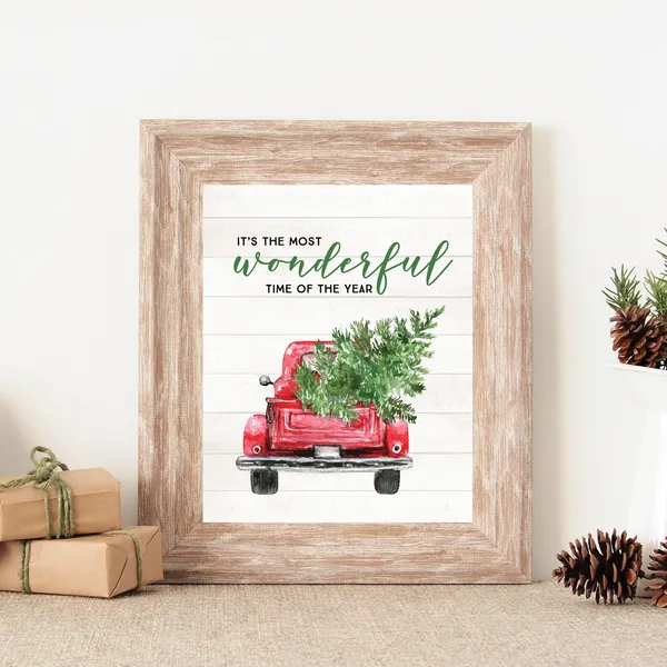 Christmas Red Truck Sign Decor Art Print
