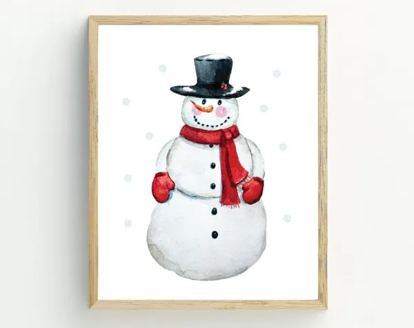Snowman Christmas Wall Art Print, Holiday Decor