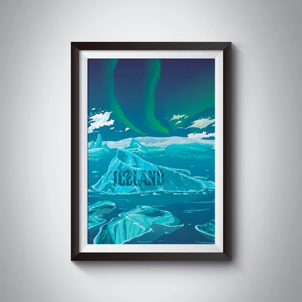 Iceland Travel Poster, Northern Lights National Park