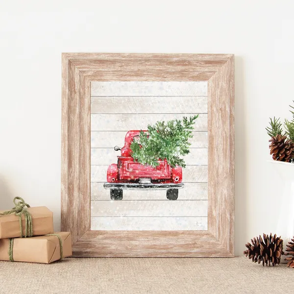 Red Christmas Truck Holiday Wall Art Print