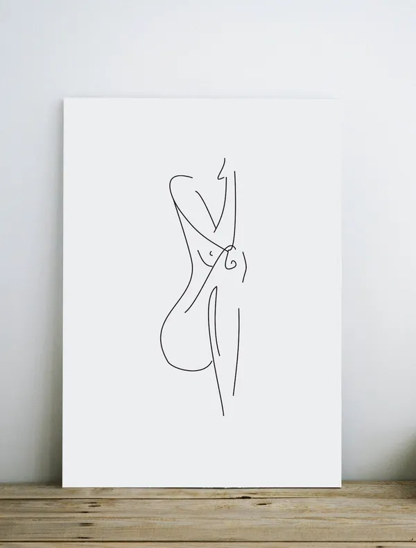 Nude Woman Line Art, Female Minimalist Art Print
