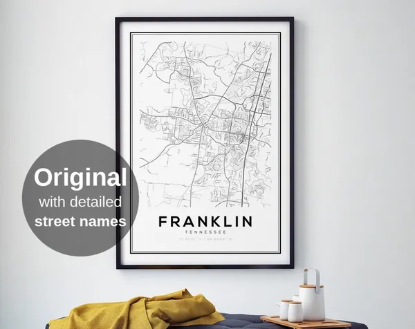 Franklin Tennessee Map Print, Minimalist Travel Poster