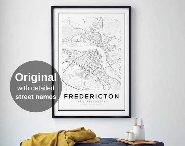 Fredericton City Map Print, New Brunswick Travel Poster