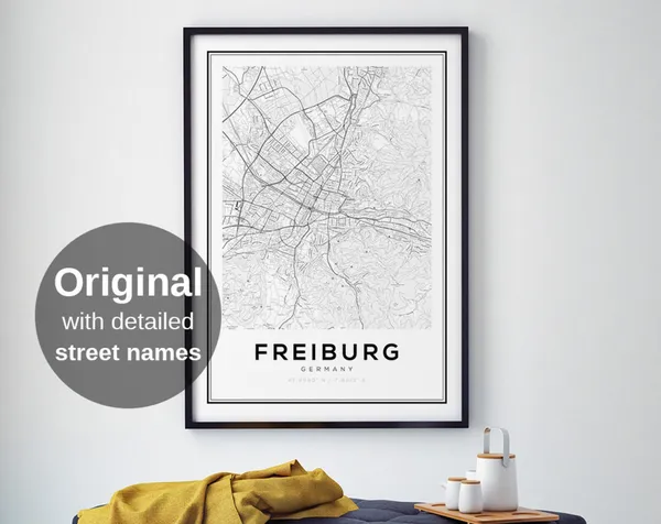 Freiburg Germany Map Art Print, Travel Decor