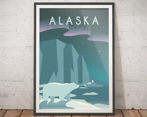 Alaska Vintage Travel Poster, Minimalist Art Print