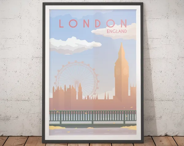 London Vintage Travel Poster, Minimalist Art Print