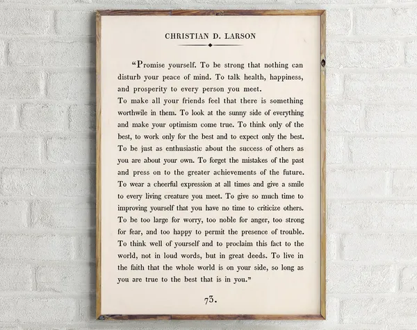 Christian D. Larson Quote Print, Vintage Book Page
