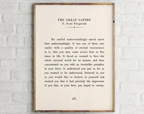 The Great Gatsby Quote, F. Scott Fitzgerald Art Print