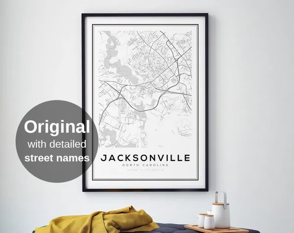 Jacksonville Map Print, North Carolina Minimalist Travel Poster