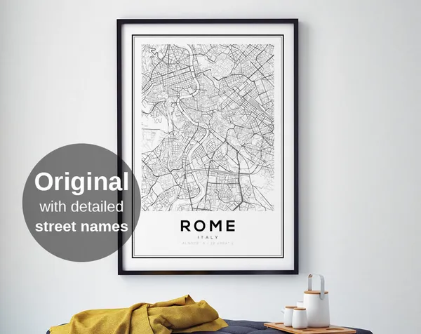 Rome Map Print, Minimalist Italy Travel Poster