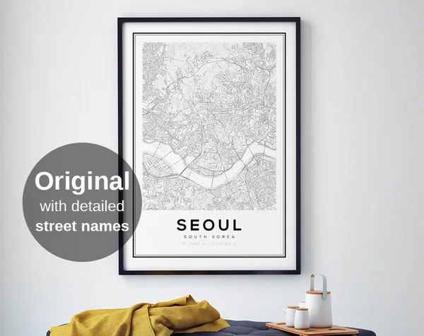 Seoul Map Print, Minimalist Korea Travel Poster