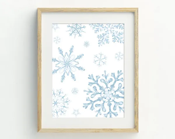 Snowflakes Christmas Wall Art, Winter Art Print