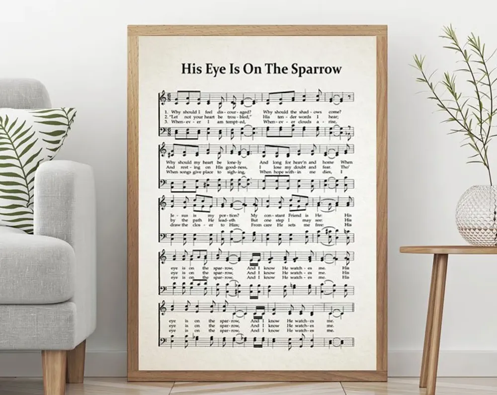 His Eye Is On The Sparrow Hymn Sheet Art Print