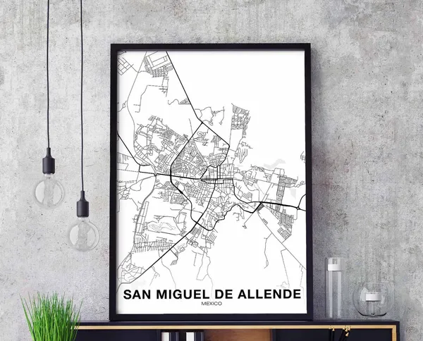 San Miguel De Allende Mexico Map Poster, Modern Home Decor