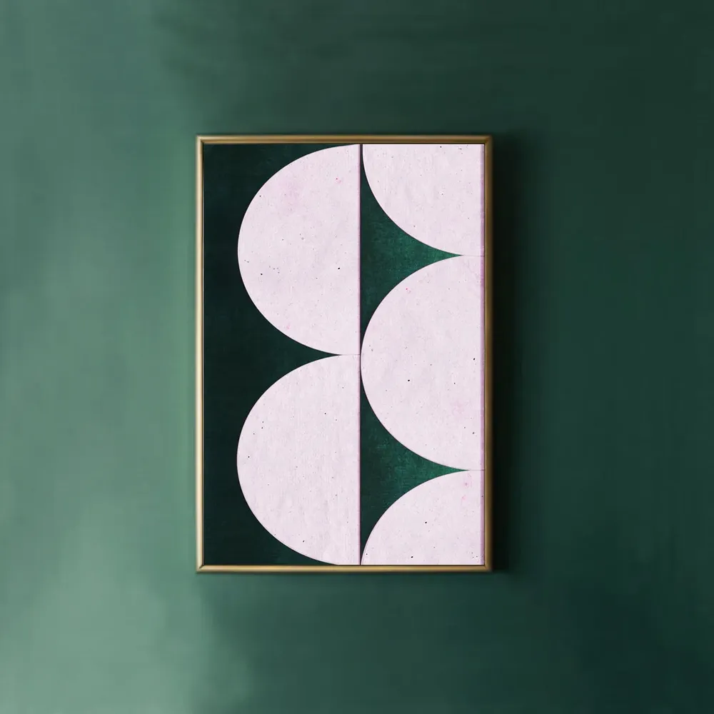 Pink Green Geometric Abstract Art Print, Mid-Century Modern