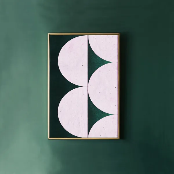 Pink Green Geometric Abstract Art Print, Mid-Century Modern