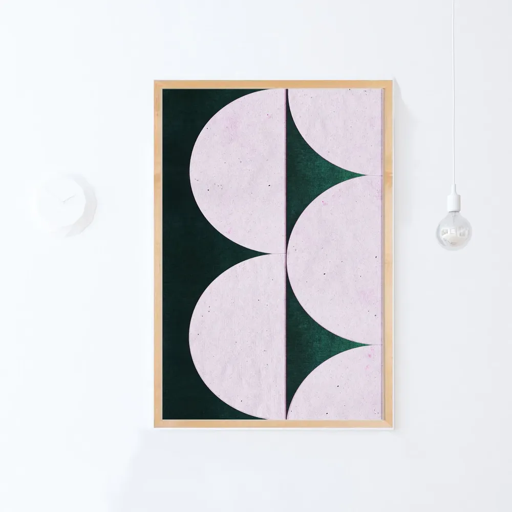 Pink Green Geometric Abstract Art Print, Mid-Century Modern - Image 3