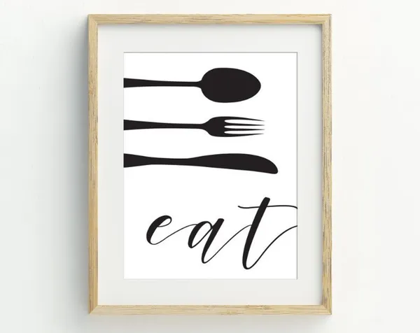 Eat Print Kitchen Wall Art, Minimalist Cutlery