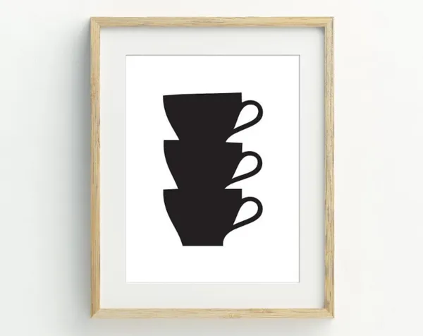 Teacups Black and White Minimalist Art Print