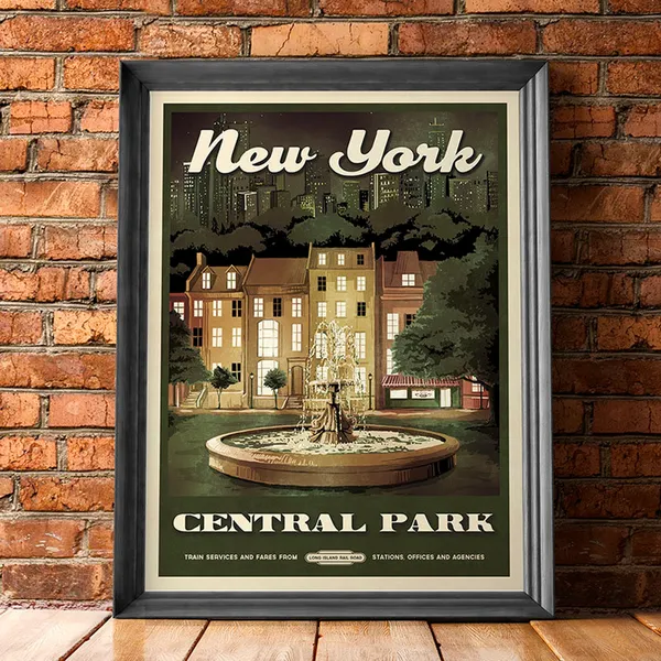 Friends New York Central Park Fountain Vintage Travel Poster