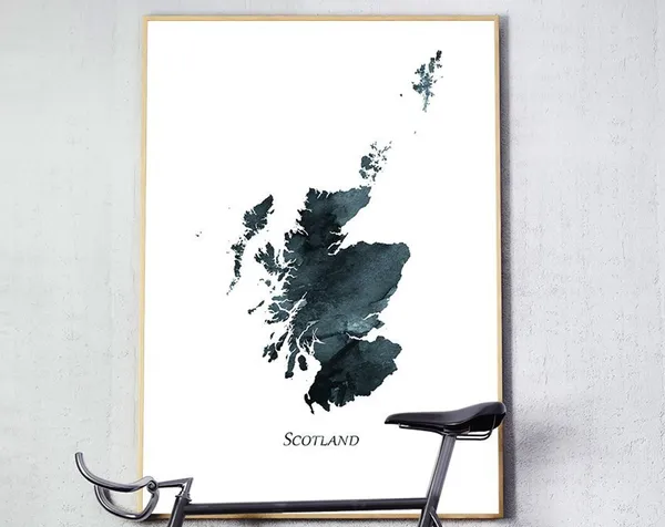 Scotland Map Watercolor Travel Poster, Home Decor