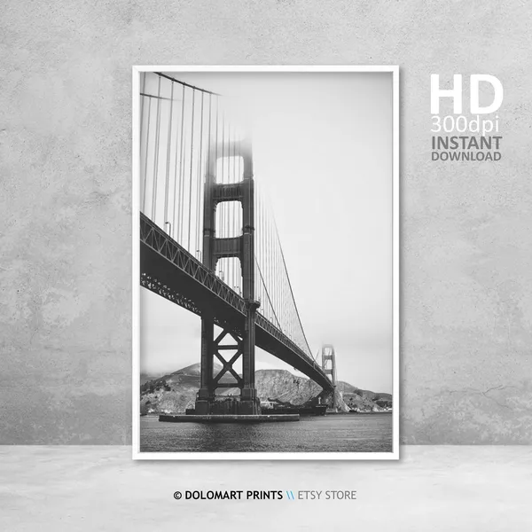 Golden Gate Bridge San Francisco Black and White Art Print