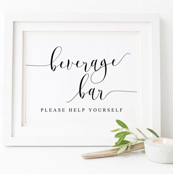 Wedding Beverage Bar Sign, Bridal Shower Print