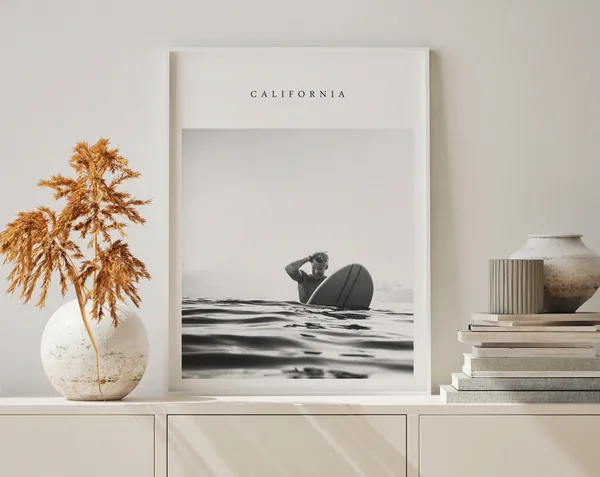 Black And White Surfing Surf Poster, Coastal Art Print