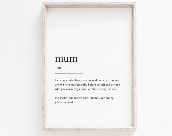 Mum Definition Print, Minimalist Wall Art Print