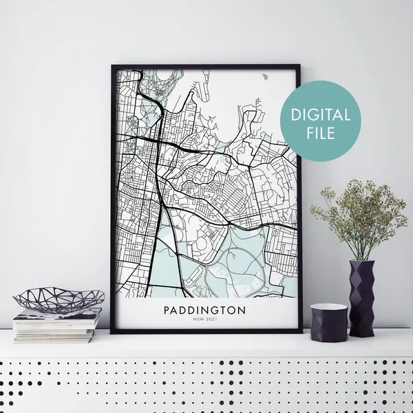 Paddington Sydney Australia City Map, Travel Poster