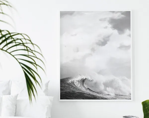 Ocean Print, Black and White Coastal Wall Art
