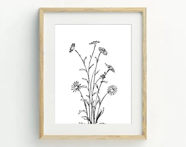 Minimalist Flowers Art Print, Botanical Wall Decor