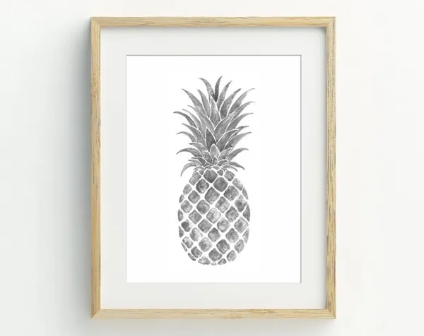 Monochrome Pineapple Watercolor Kitchen Art Print