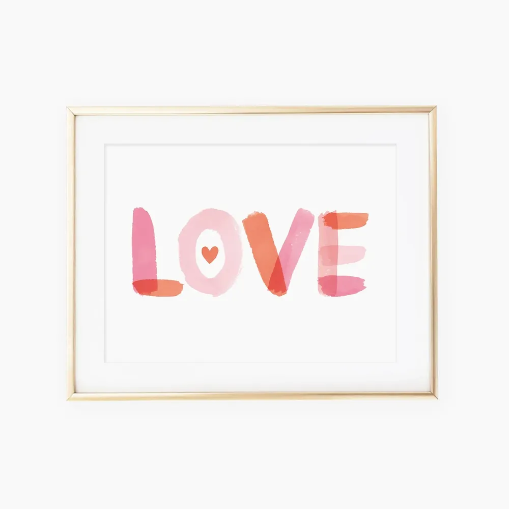 Love in Watercolor Pinks Reds Art Print