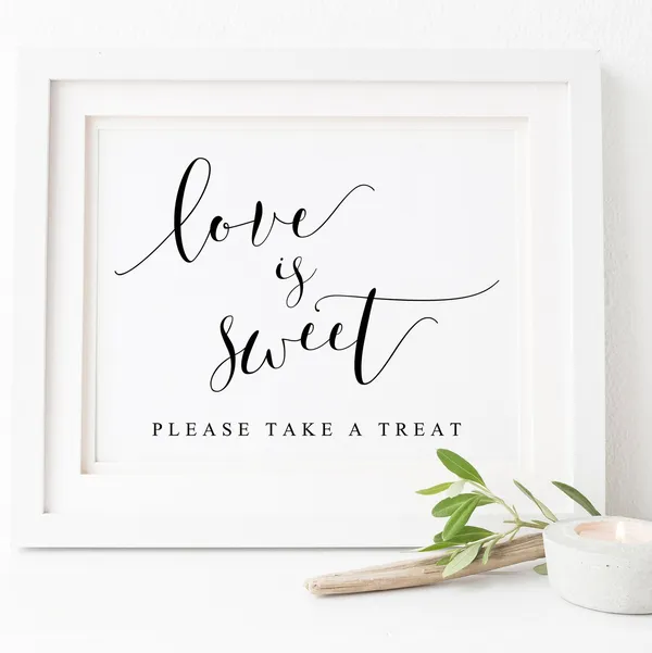 Love Is Sweet Treat Sign, Wedding Favor Art Print