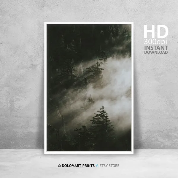Minimalist Forest Landscape, Moody Nordic Art Print