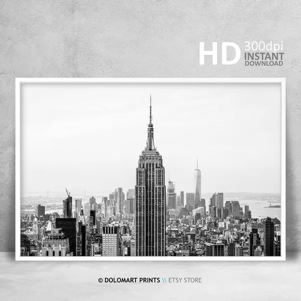 New York Black and White Skyline Cityscape Art Print