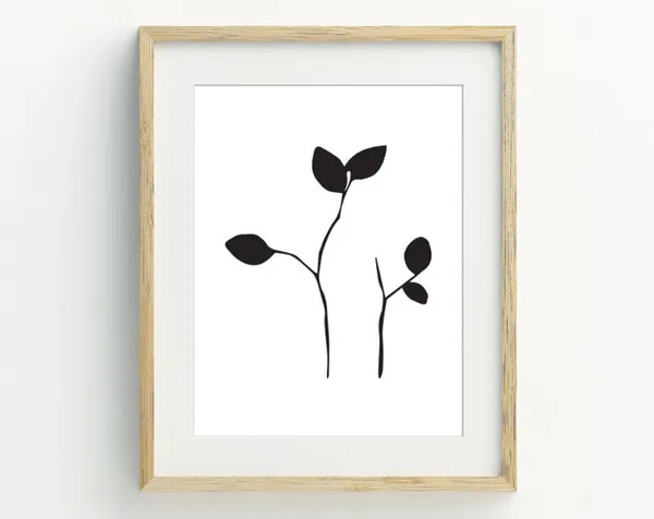 Black And White Minimalist Botanical Leaf Art Print