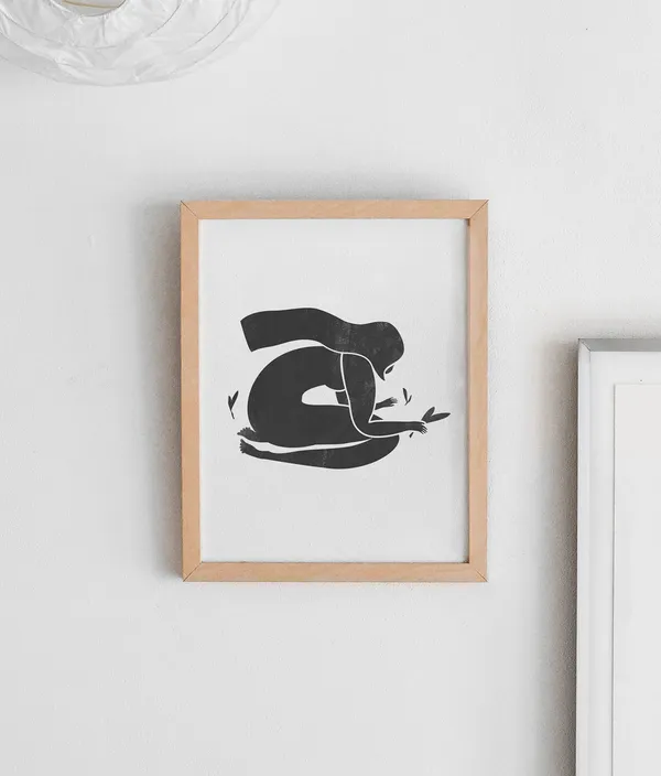 Woman Gardening Woodblock Style Illustration, Art Print